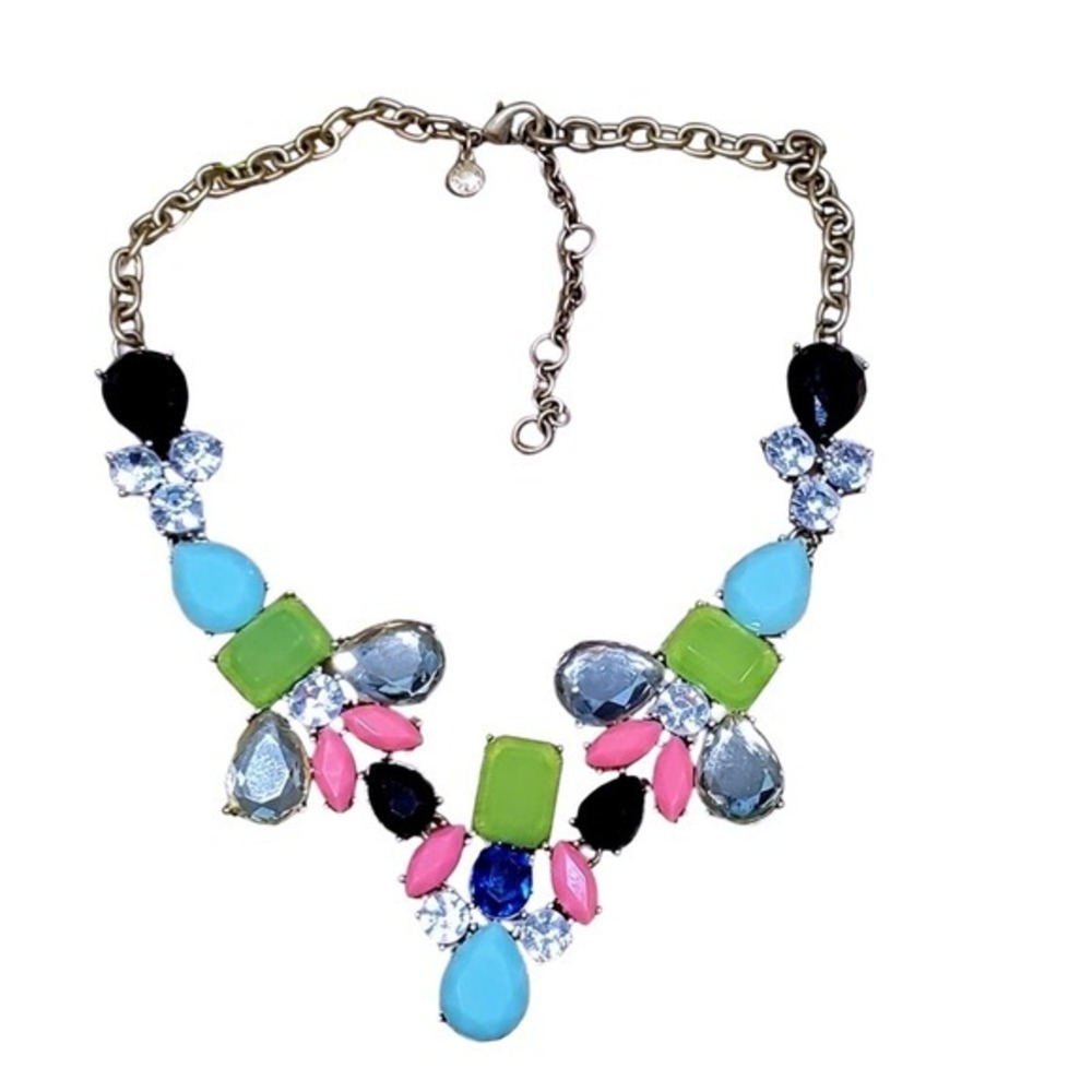 J. Crew Multi Color Bib Statement Necklace Gold Tone Candy‎ Glass Crystal Bold
